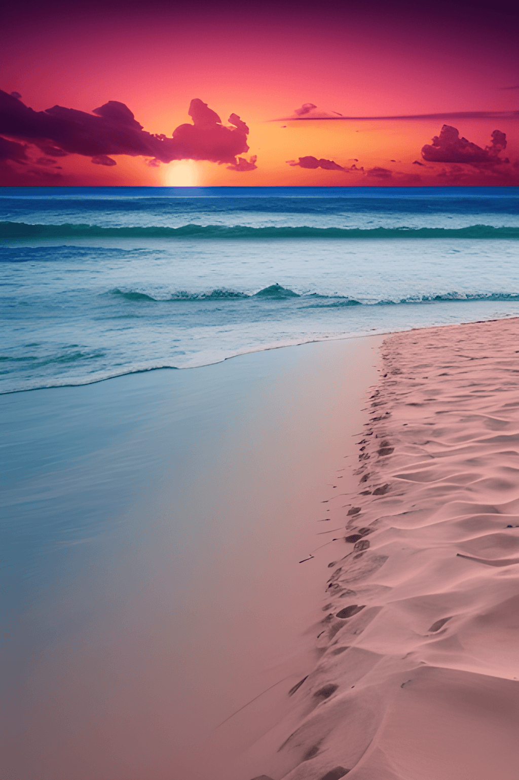 Strand, Fußspuren, Sonnenuntergang, Violetter Himmel, Meer, HD, Handy-Hintergrundbild