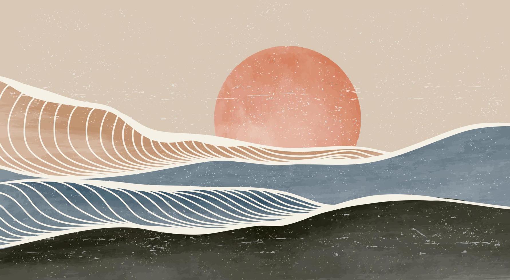 Abstrakte Landschaft, Sonne, Linienkunst, Boho, Erdtöne, HD, PC-Hintergrundbild