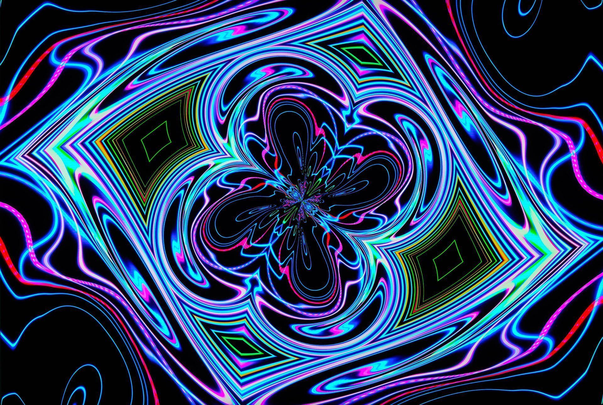 Fraktal, Neon, Psychedelisch, Abstrakt, Schwarzer Hintergrund, Full HD Wallpaper