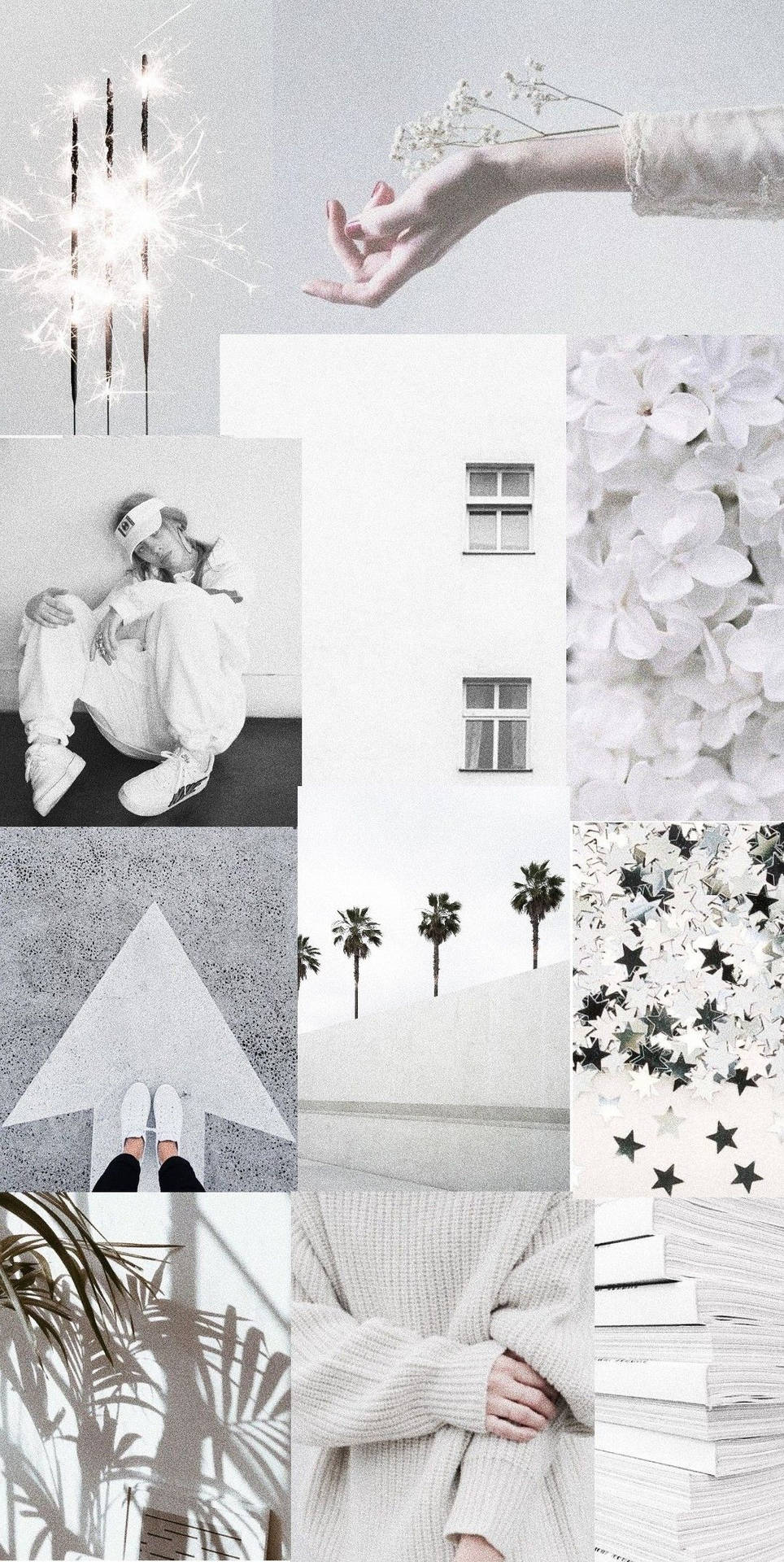 Collage, Ästhetik, Palmen, Architektur, Weiß-Grau, HD, Handy-Hintergrund im Hochformat