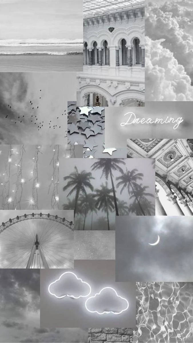 Collage, Palmen, Neonwolke, Gebäude, Ästhetik, Hochformat, Hintergrundbild fürs Smartphone