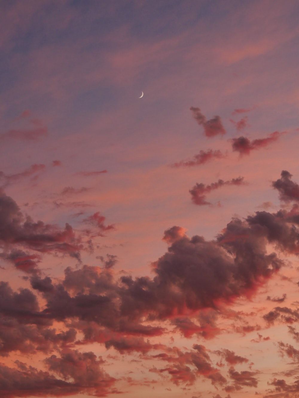 Sonnenuntergang, Wolken, Orange Himmel, Mondsichel, HD, Hintergrundbild fürs Tablet