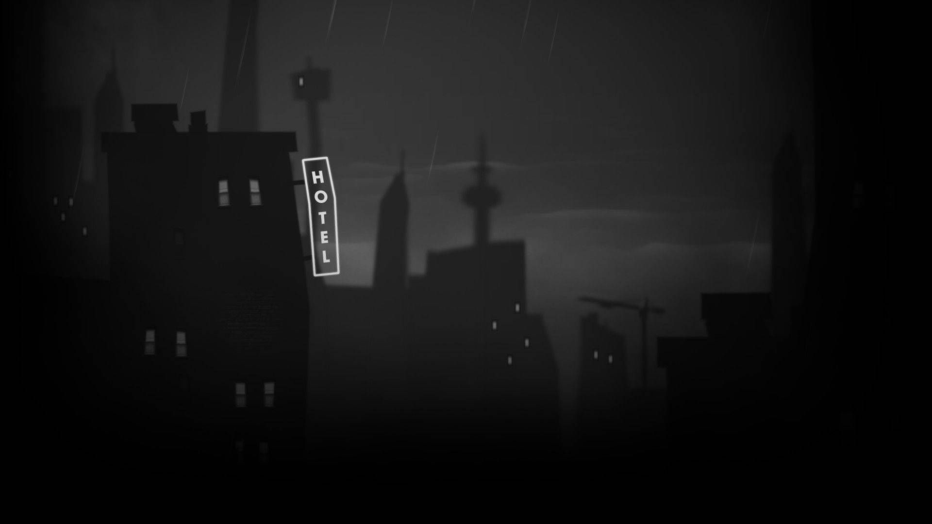 Hotel-Schild, Skyline, Silhouette, Nacht, Schwarz, Dunkel, Full HD, Windows-Hintergrundbild