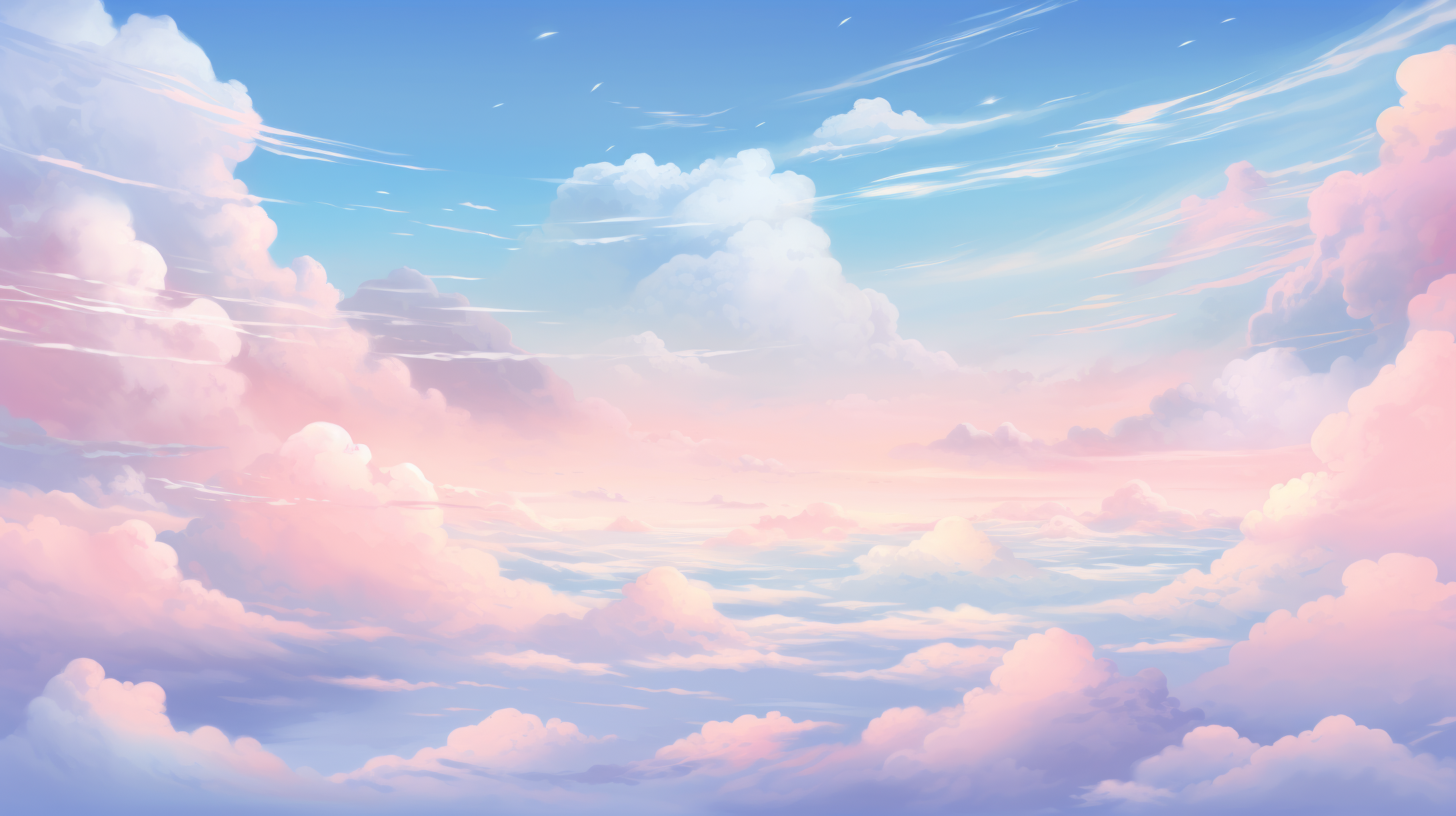 Wolkenmeer, Illustration, Pastell, Rosa und Blau, Anime-Stil, Full HD, Laptop-Hintergrundbild
