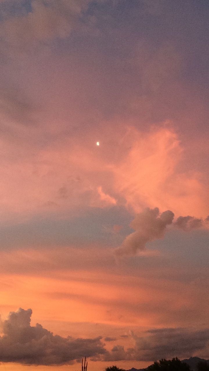 Abendhimmel, Orange Wolken, Mond, Dämmerung, HD, Sperrbildschirm fürs iPhone