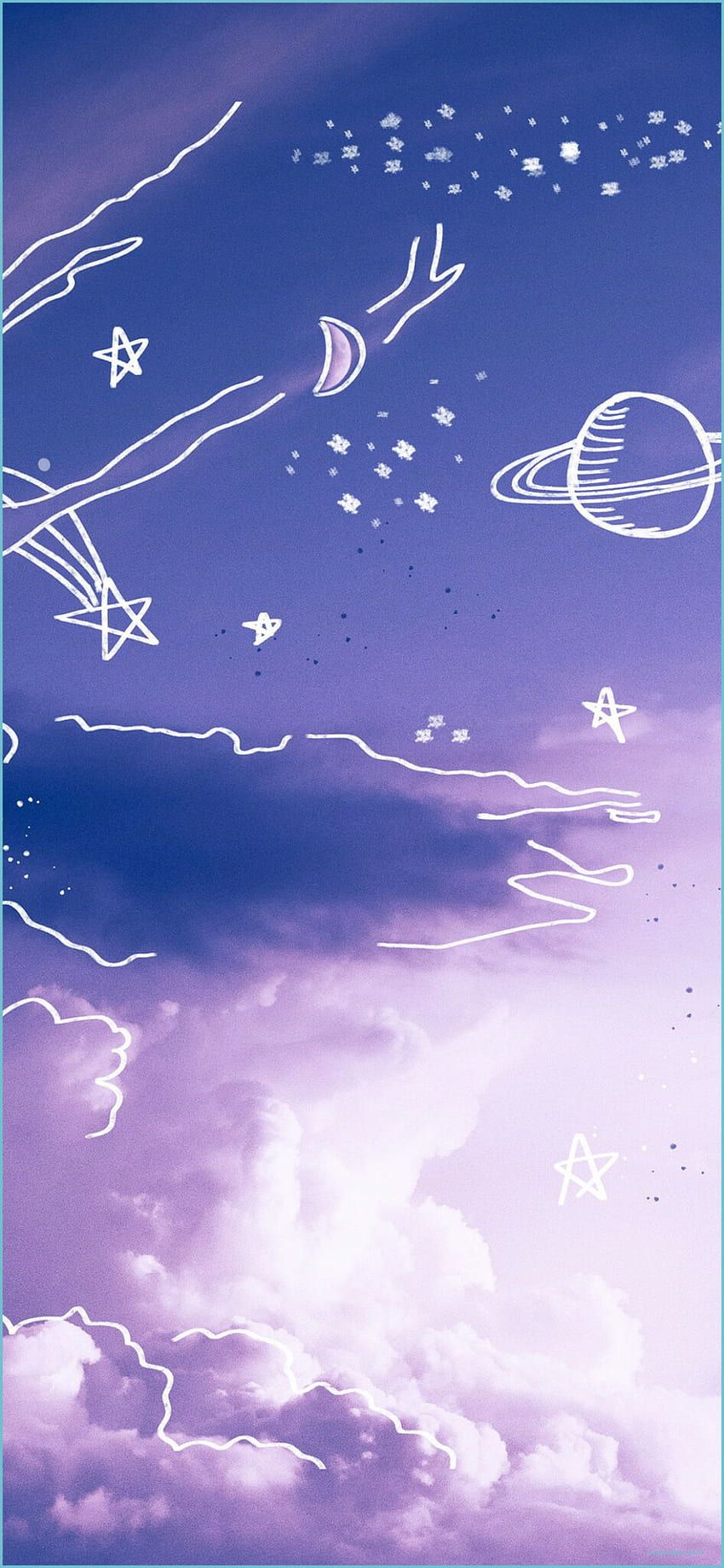 Zeichnung, Planeten, Wolken, Lila, Sternbilder, HD, Sperrbildschirm fürs iPhone