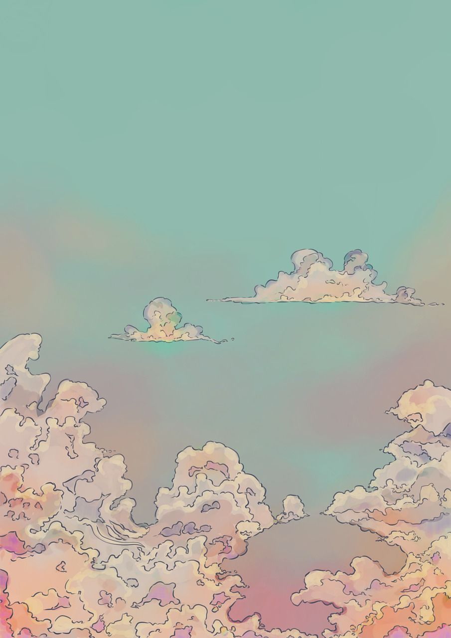 Illustration, Wolken, Mintgrün, Retro, Pastell, HD, Hintergrundbild fürs Tablet