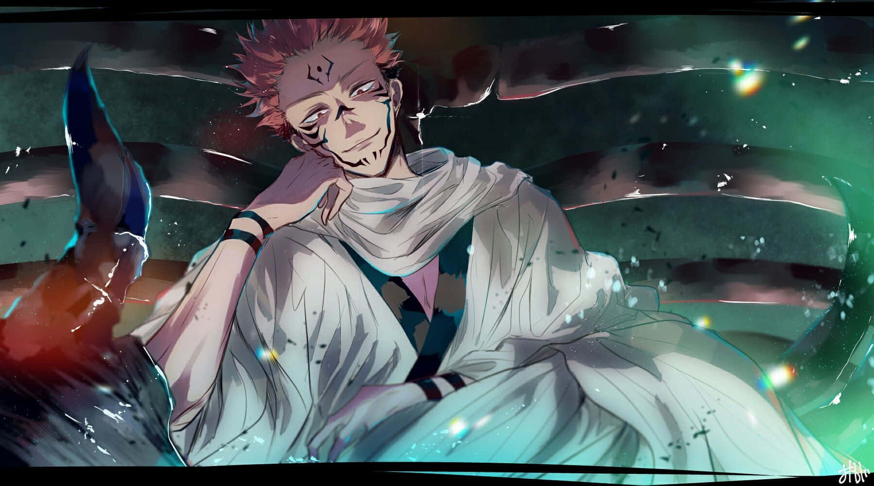 Ryomen Sukuna, Jujutsu Kaisen, Anime, Kimono, Grünes Licht, HD, PC-Hintergrundbild