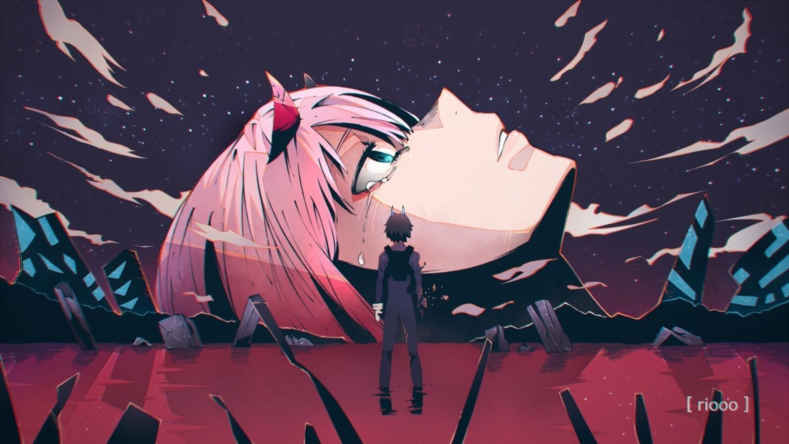 Zero Two, Darling in the Franxx, Anime, Rote Hörner, Dramatisch, HD, Windows-Hintergrundbild