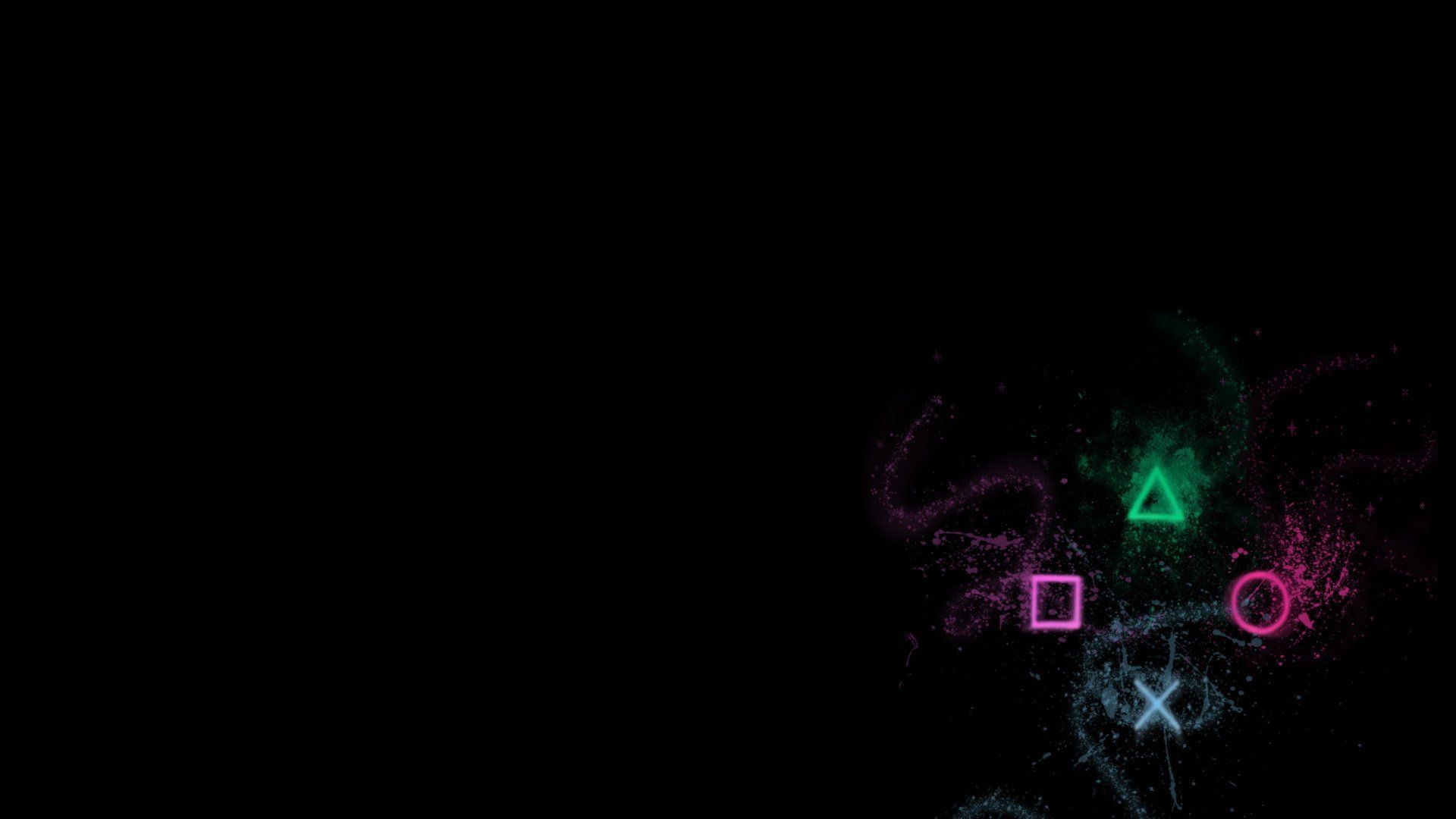 PlayStation-Symbole, Dreieck Kreis Kreuz Quadrat, Schwarzer Hintergrund, Neon, 1080p Wallpaper