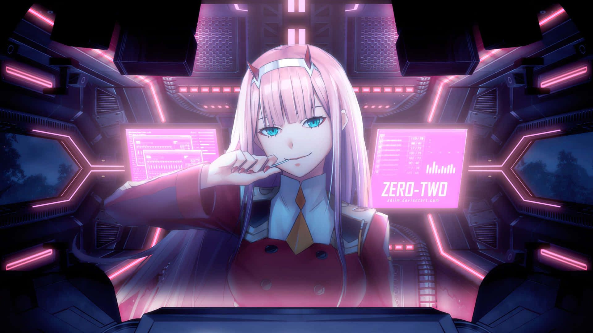 Zero Two, Darling in the Franxx, Cockpit, Holografische Bildschirme, Rosa Neon, 1080p-Hintergrundbild