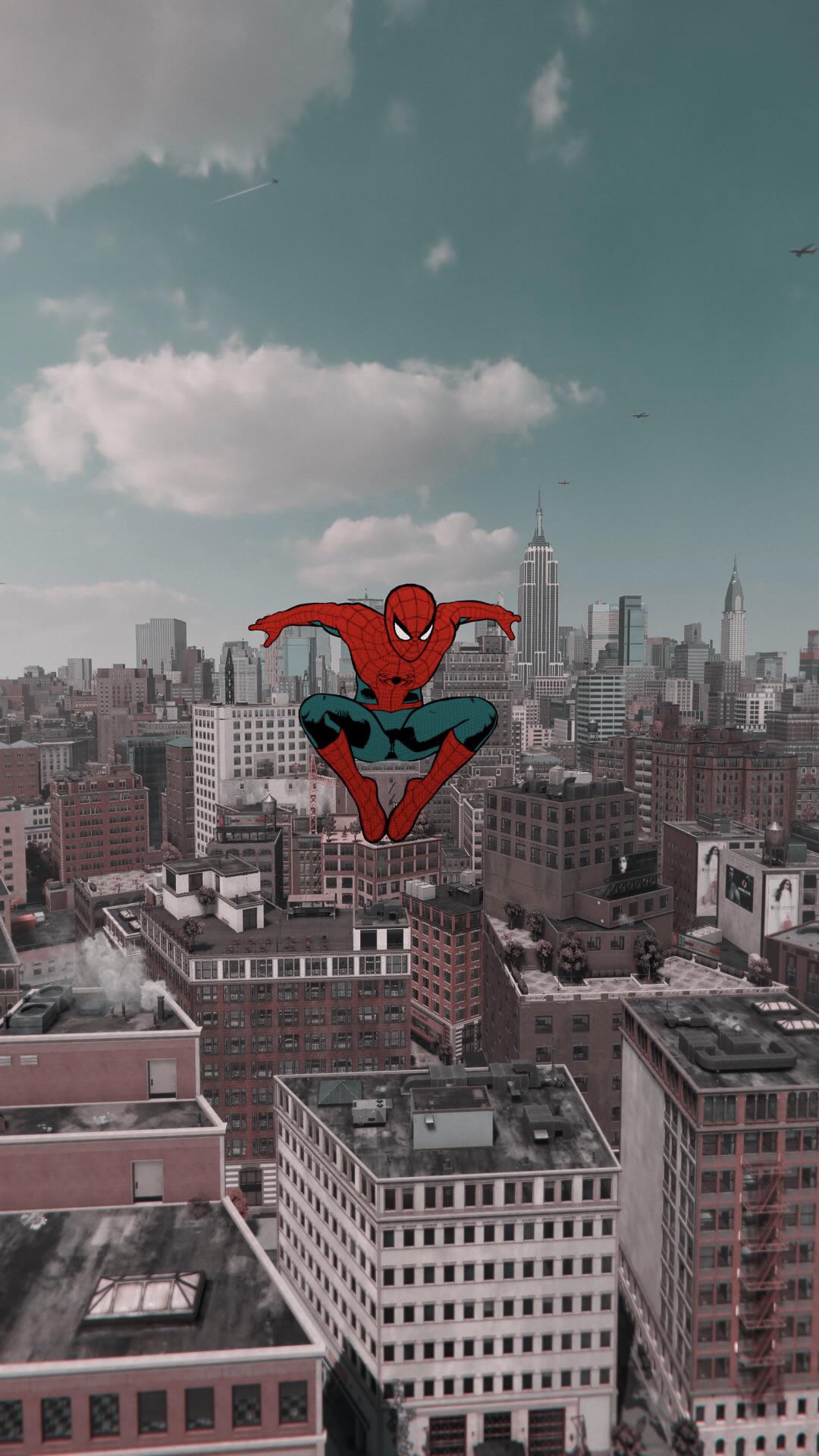 Spider-Man, Marvel, Wolkenkratzer, Stadt, Sprung, Full HD, Sperrbildschirm fürs iPhone