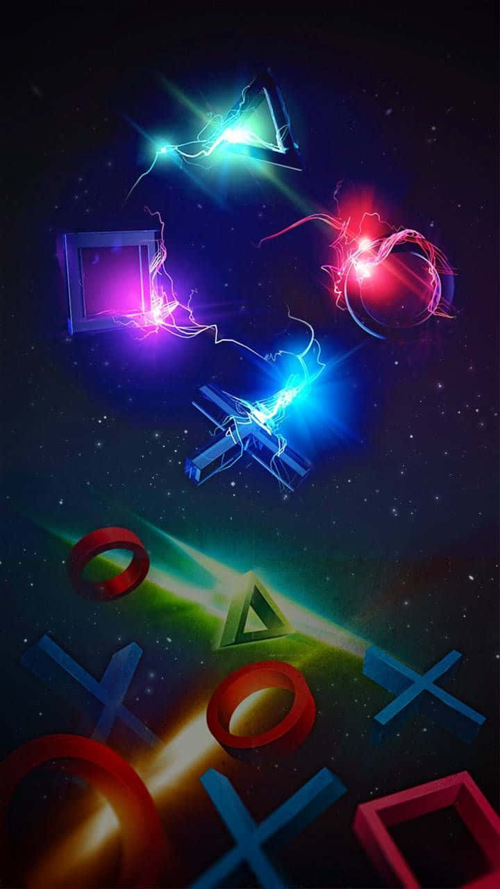 PlayStation-Symbole, Neon, Bunte Lichter, Hochformat, HD, Sperrbildschirm fürs iPhone
