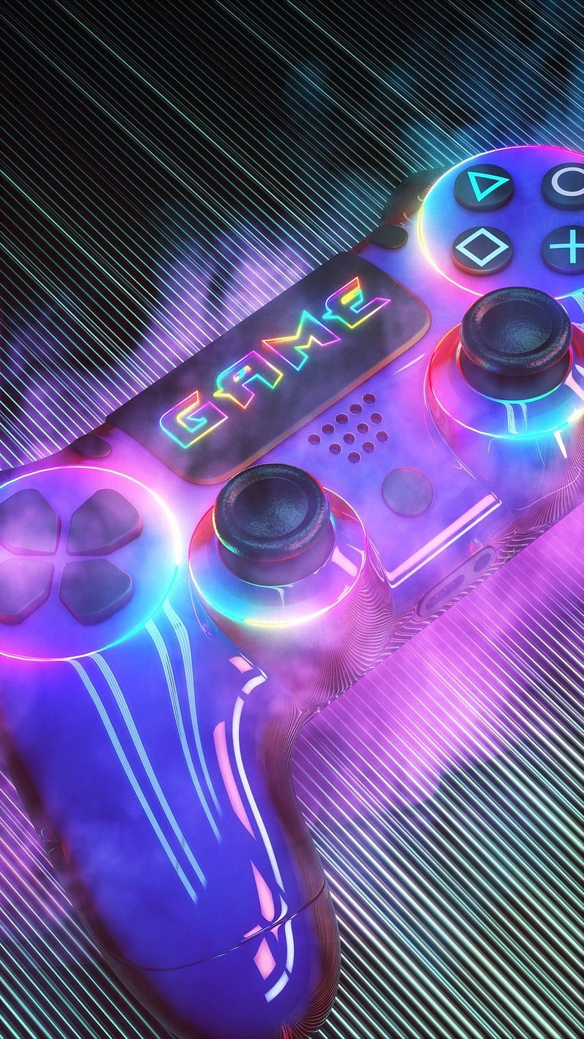 Game, Controller, Neon, Lila-Blau, Linien, HD, Hintergrundbild fürs Handy
