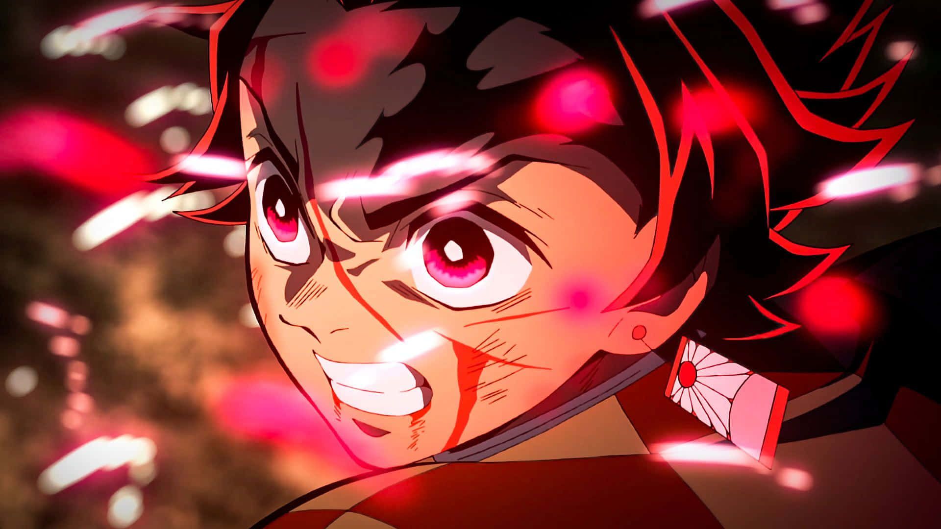 Tanjiro Kamado, Demon Slayer, Anime, Rote Augen, Nahaufnahme, Full-HD-Hintergrundbild für PC