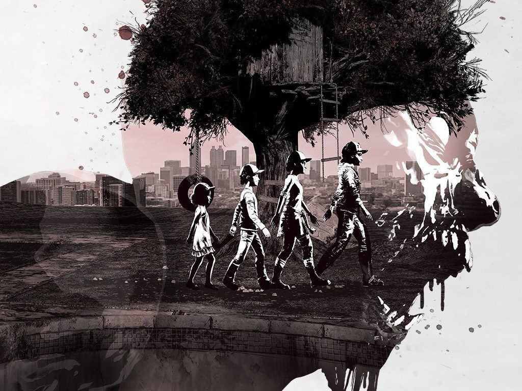 Doppelbelichtung, Kopfsilhouette, Baum, Gruppe, Schwarz-Weiß, Hintergrundbild fürs Tablet
