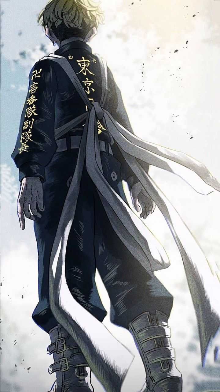 Anime-Figur, Langer Mantel, Weißer Hintergrund, Hochformat, Sperrbildschirm fürs iPhone