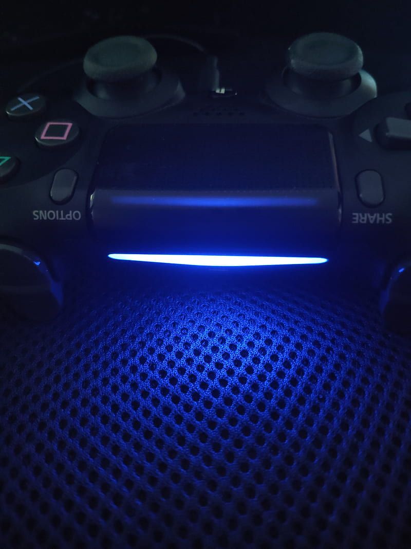 DualShock 4, Lichtleiste, Blaues Licht, Nahaufnahme, Dunkel, HD, Tablet-Hintergrund