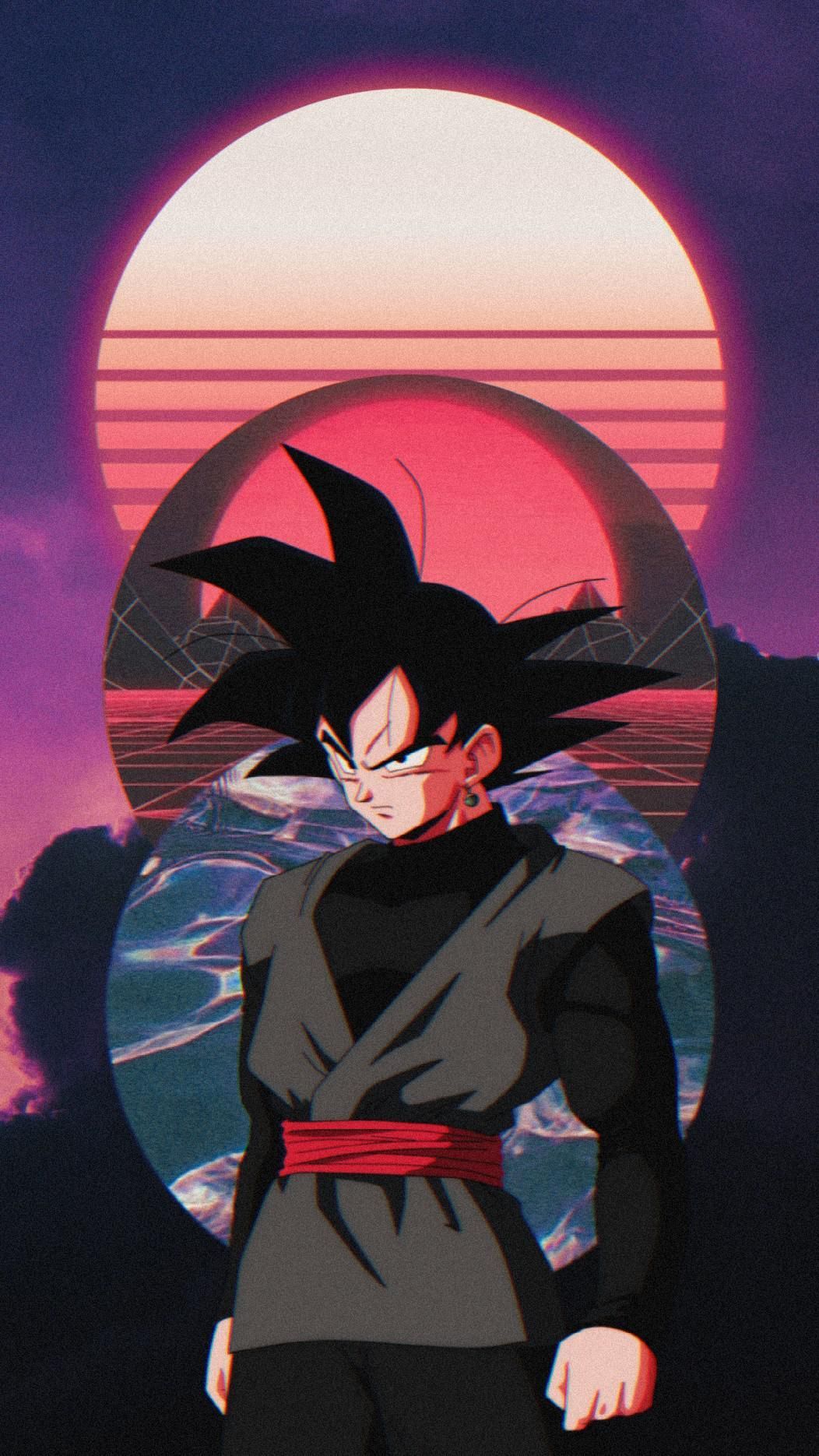 Goku Black, Dragon Ball Super, Retrowave, Sonne, Pink, HD, Sperrbildschirm fürs iPhone