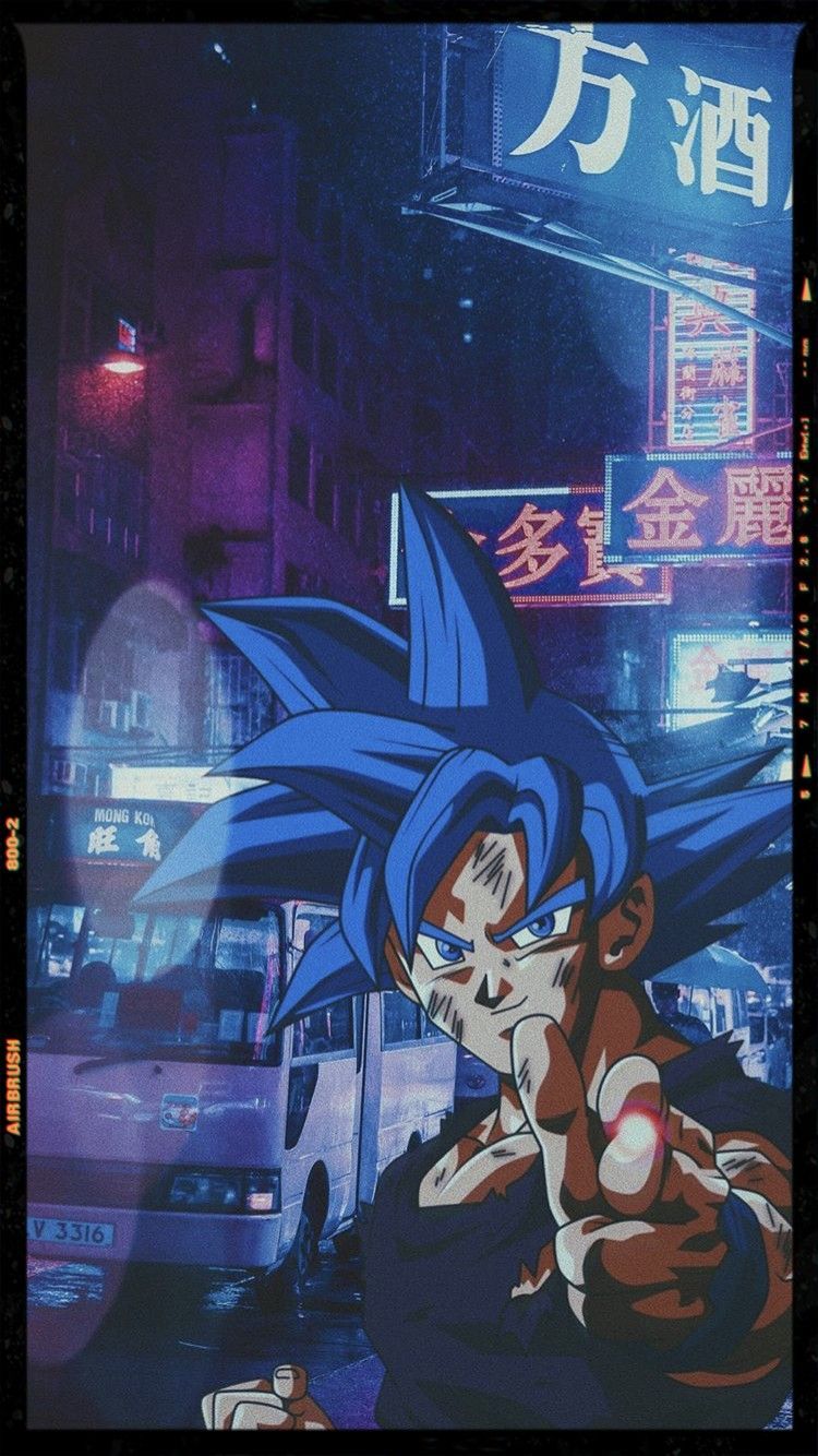 Son Goku, Dragon Ball, Neonlichter, Asiatische Stadt, Nacht, HD, Handy-Hintergrundbild