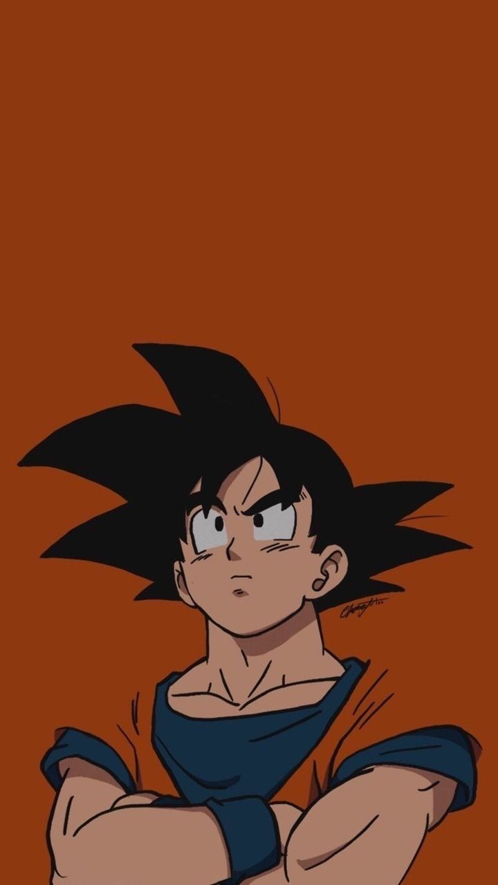 Son Goku, Dragon Ball, Verschränkte Arme, Brauner Hintergrund, Minimalistisch, Sperrbildschirm