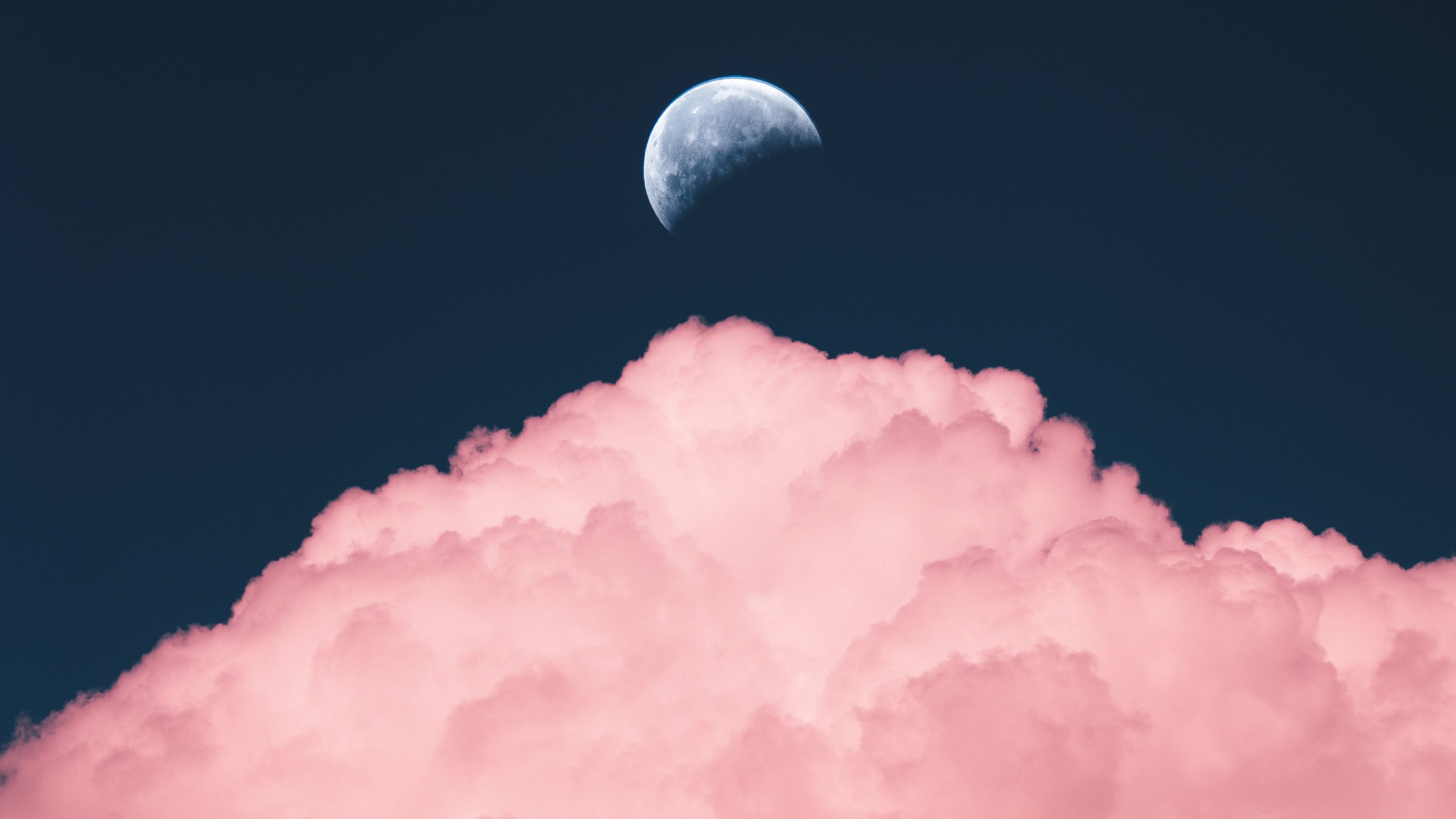 Mond, Rosa Wolke, Mondsichel, Nachthimmel, Minimalistisch, iMac, Hintergrundbild