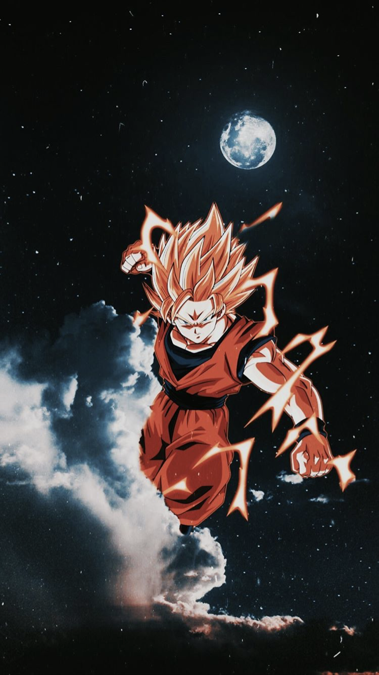 Son Goku, Super-Saiyajin, Dragon Ball Z, Mond, Nacht, HD, Hintergrundbild fürs Handy