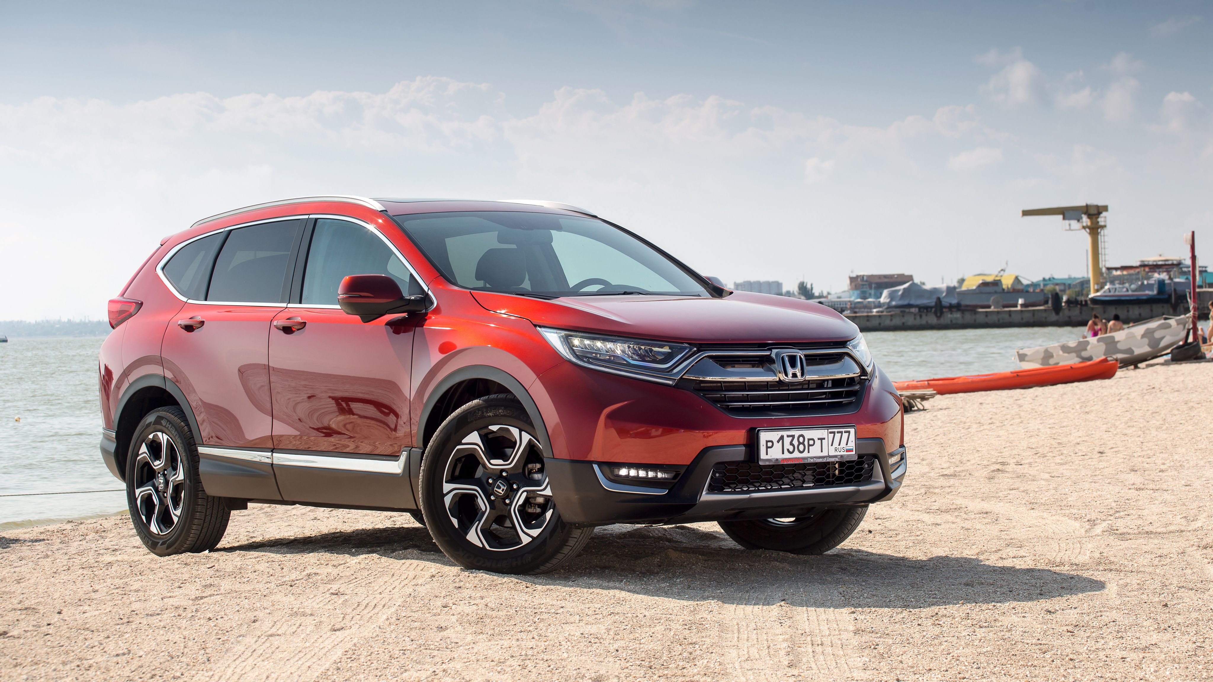 Honda CR-V, Honda, Roter SUV, Strand, Meer, Sand, 4K, Desktop-Hintergrund für Windows
