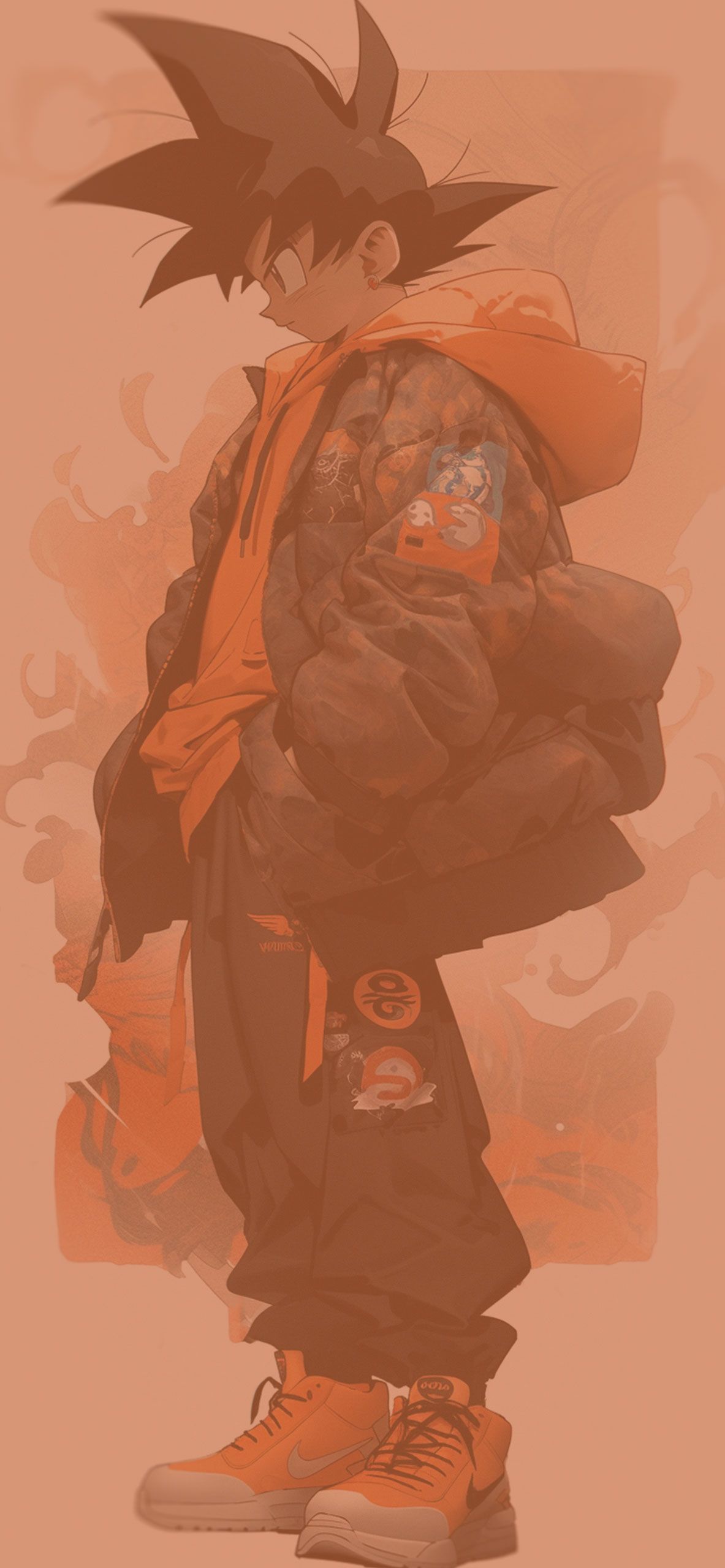 Son Goku, Dragon Ball, Rucksack, Monochrom, Orange, Full HD, Handy-Hintergrund im Hochformat