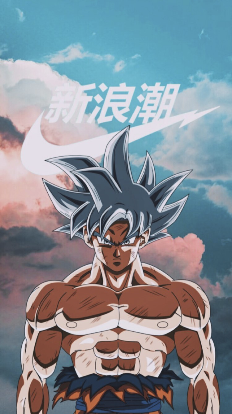 Son Goku, Ultra Instinct, Nike, Japanische Schrift, Wolken, Sperrbildschirm fürs iPhone