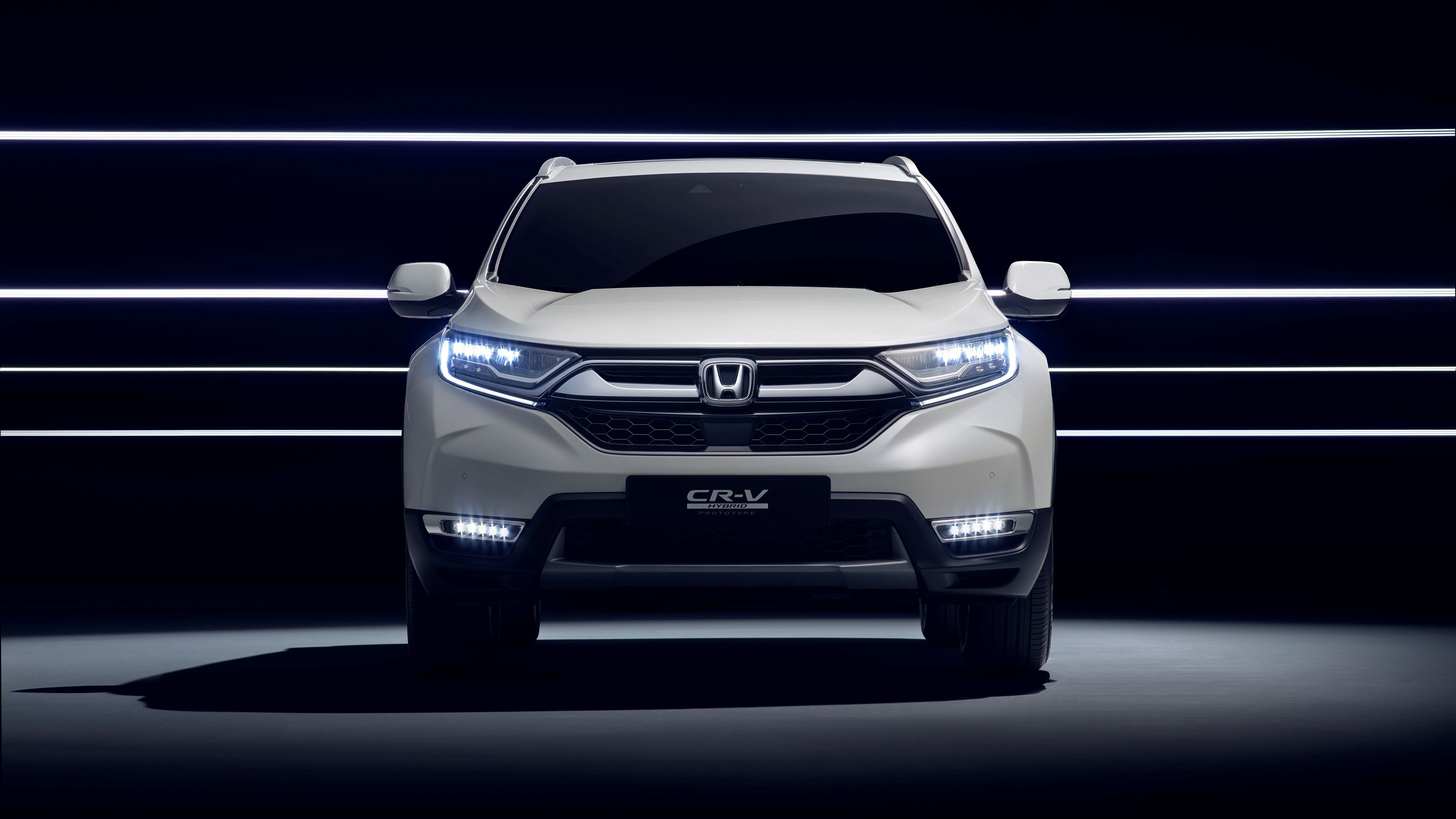 Honda CR-V Hybrid, Honda, Weißer SUV, Frontansicht, Scheinwerfer, Dunkler Hintergrund, 4K Wallpaper