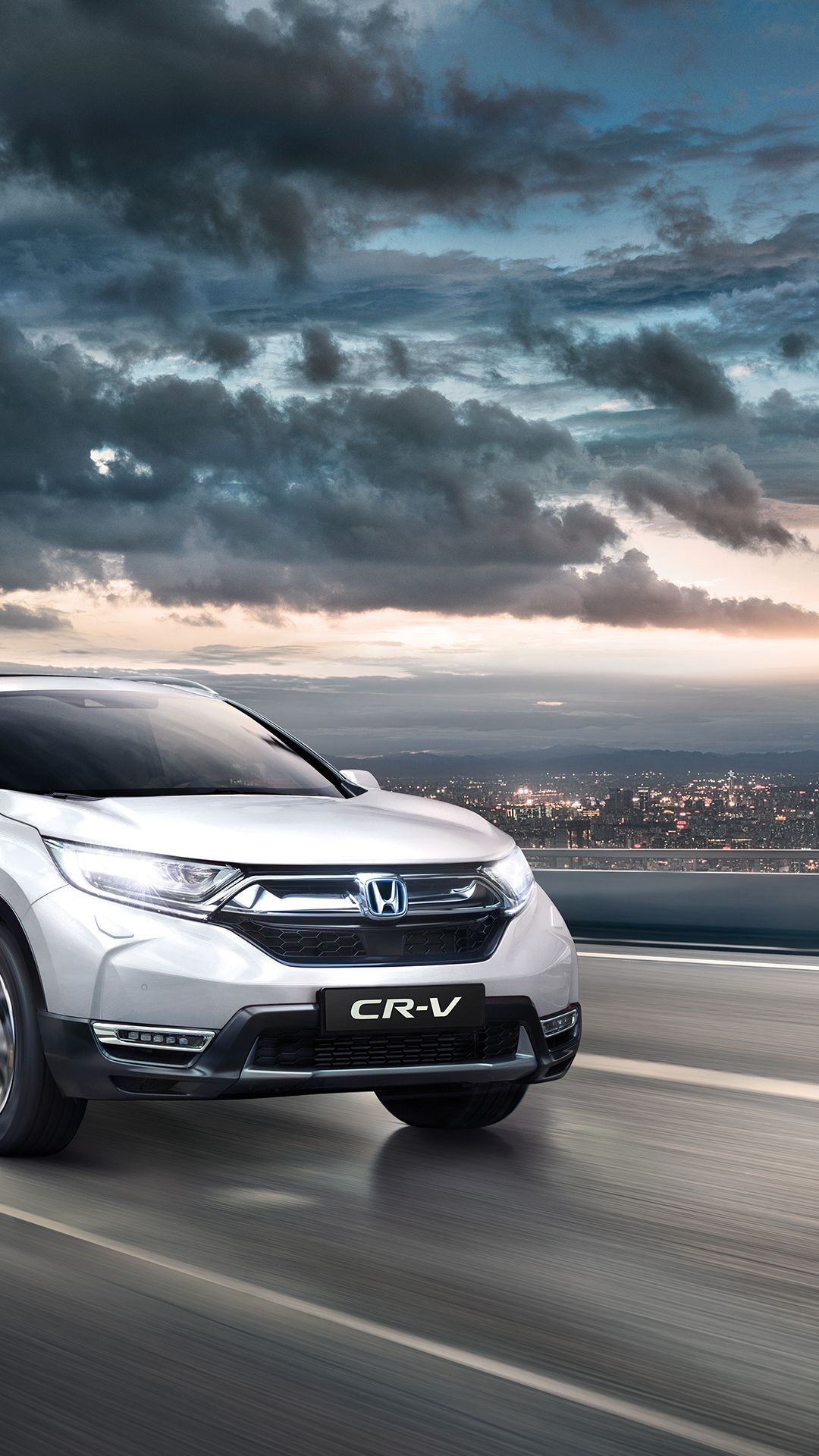 Honda CR-V, Honda, Weißer SUV, Bewölkter Himmel, Straße, Full HD, Handy-Hintergrundbild