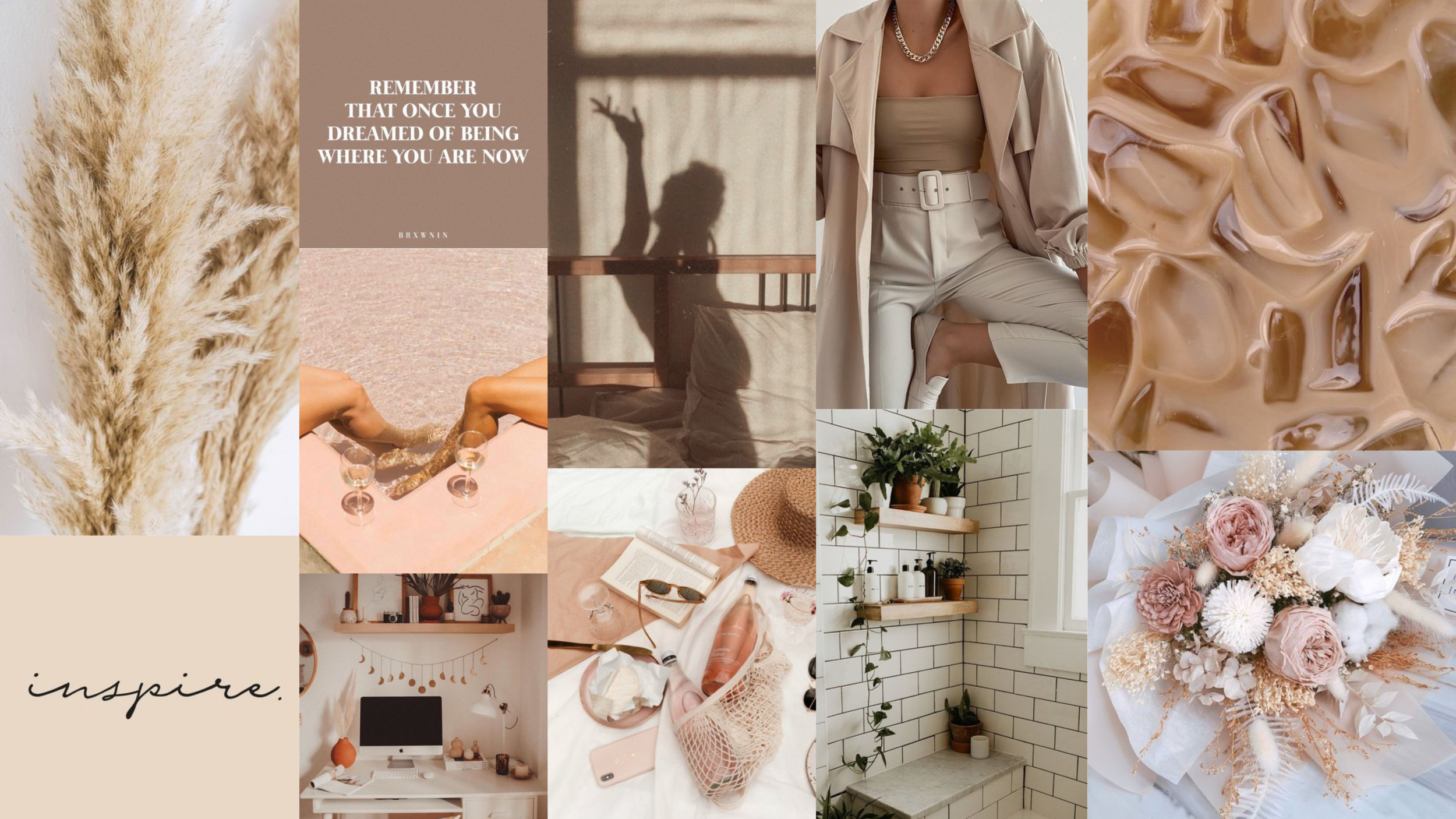 Collage, Pampasgras, Beige Ästhetik, Zitat, Trockenblumen, Hintergrundbild für den Mac