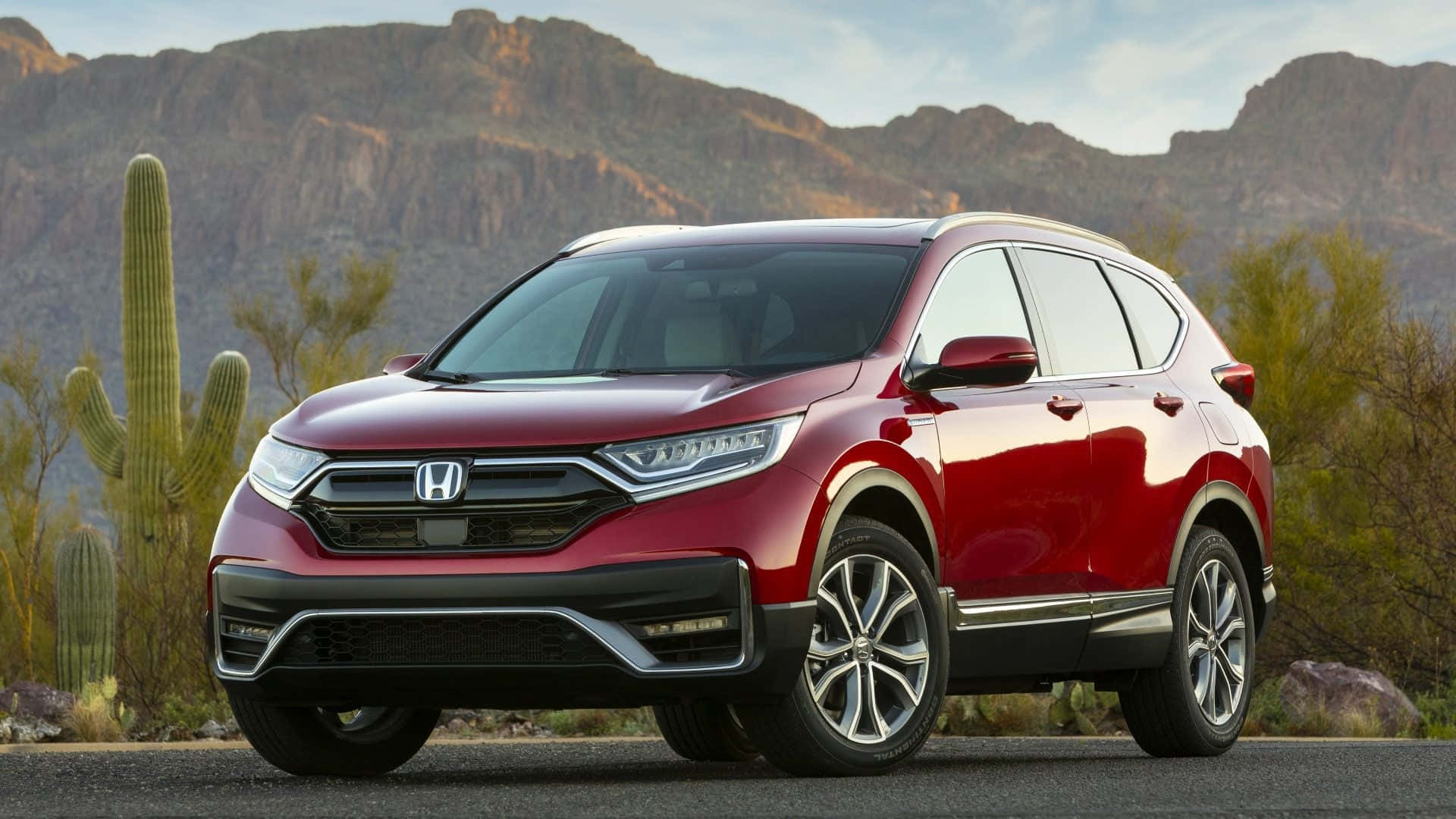Honda CR-V, Honda, Roter SUV, Wüste, Kakteen, Berge, Full HD 1080p, Desktop-Hintergrundbild