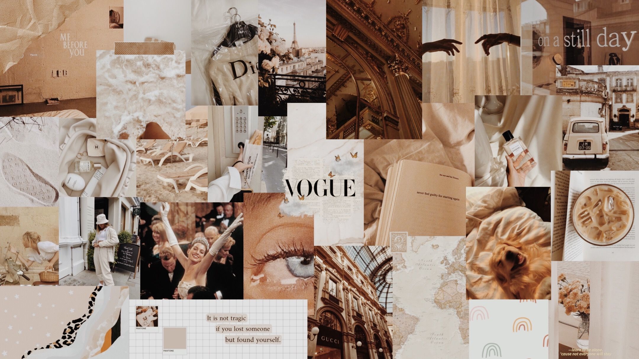 Collage, Vogue, Beige Ästhetik, Mode, Vintage, iMac, Desktop-Hintergrund