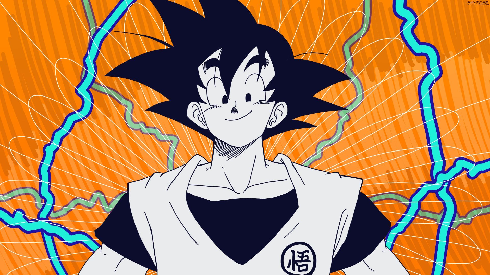Son Goku, Dragon Ball, Orange, Blitze, Illustration, 16:9, Full-HD-Hintergrundbild für den Desktop