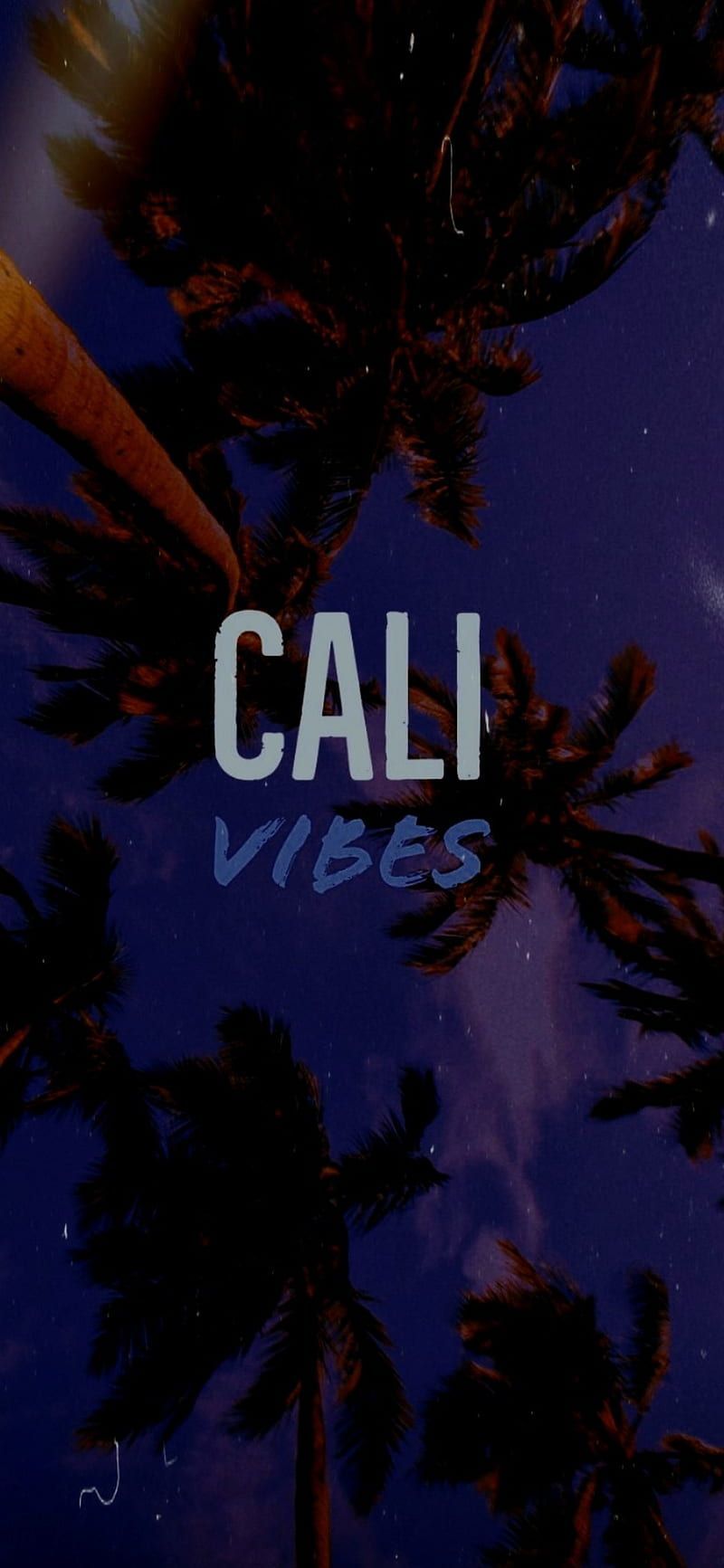 Cali Vibes, Kalifornien, Palmen, Typografie, Dunkelblau, Nacht, HD, Handy-Hintergrund