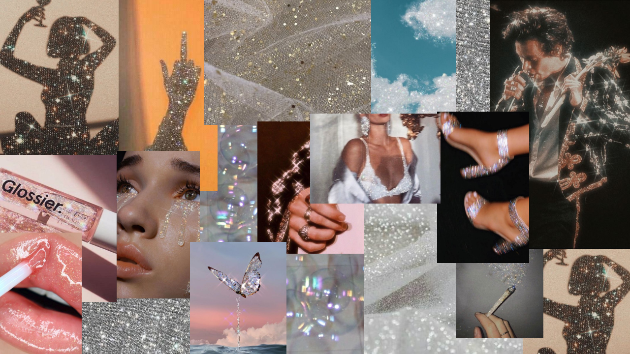 Collage, Glitzer, Lipgloss, Glossier, Schmetterling, Party, iMac, Wallpaper