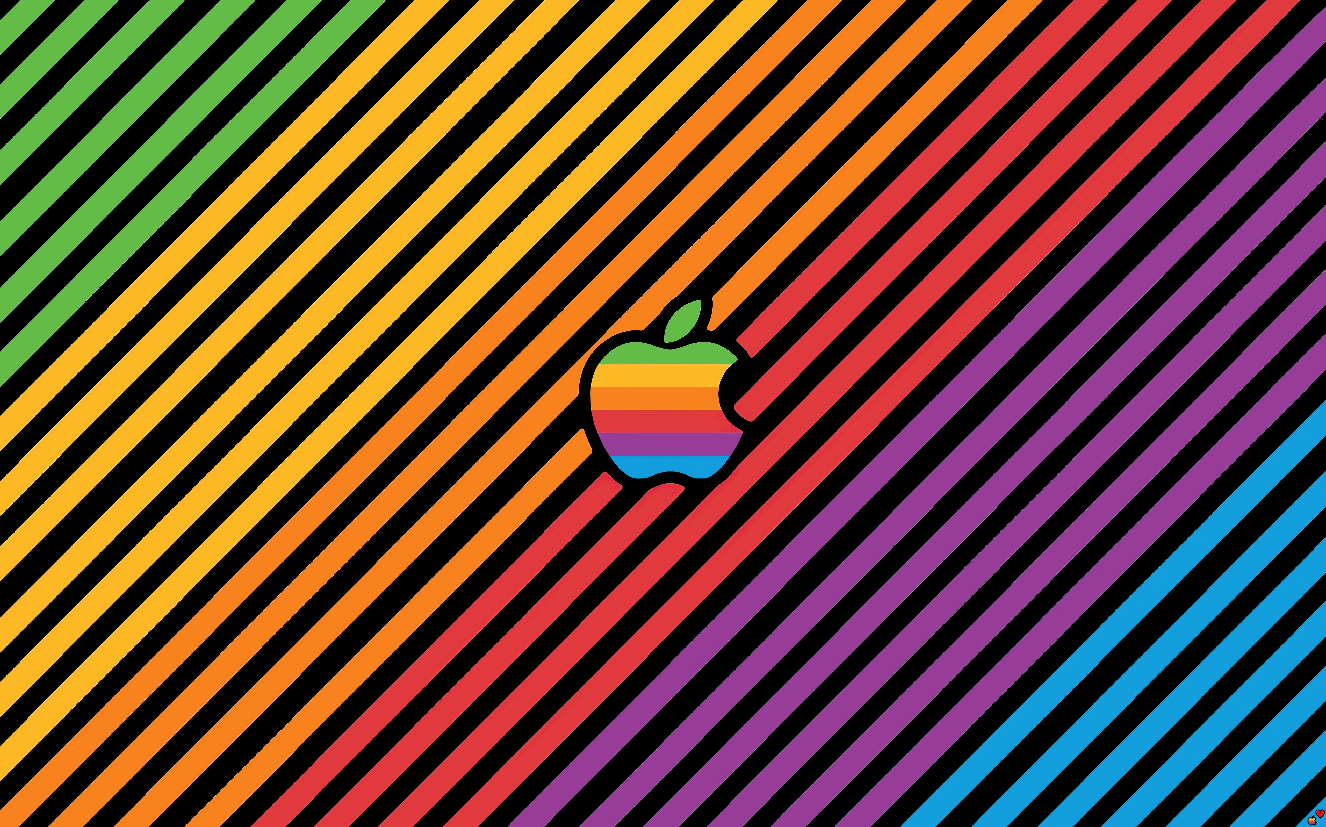 Apple-Logo, Apple, Regenbogen, Diagonale Streifen, Schwarzer Hintergrund, iMac-Wallpaper