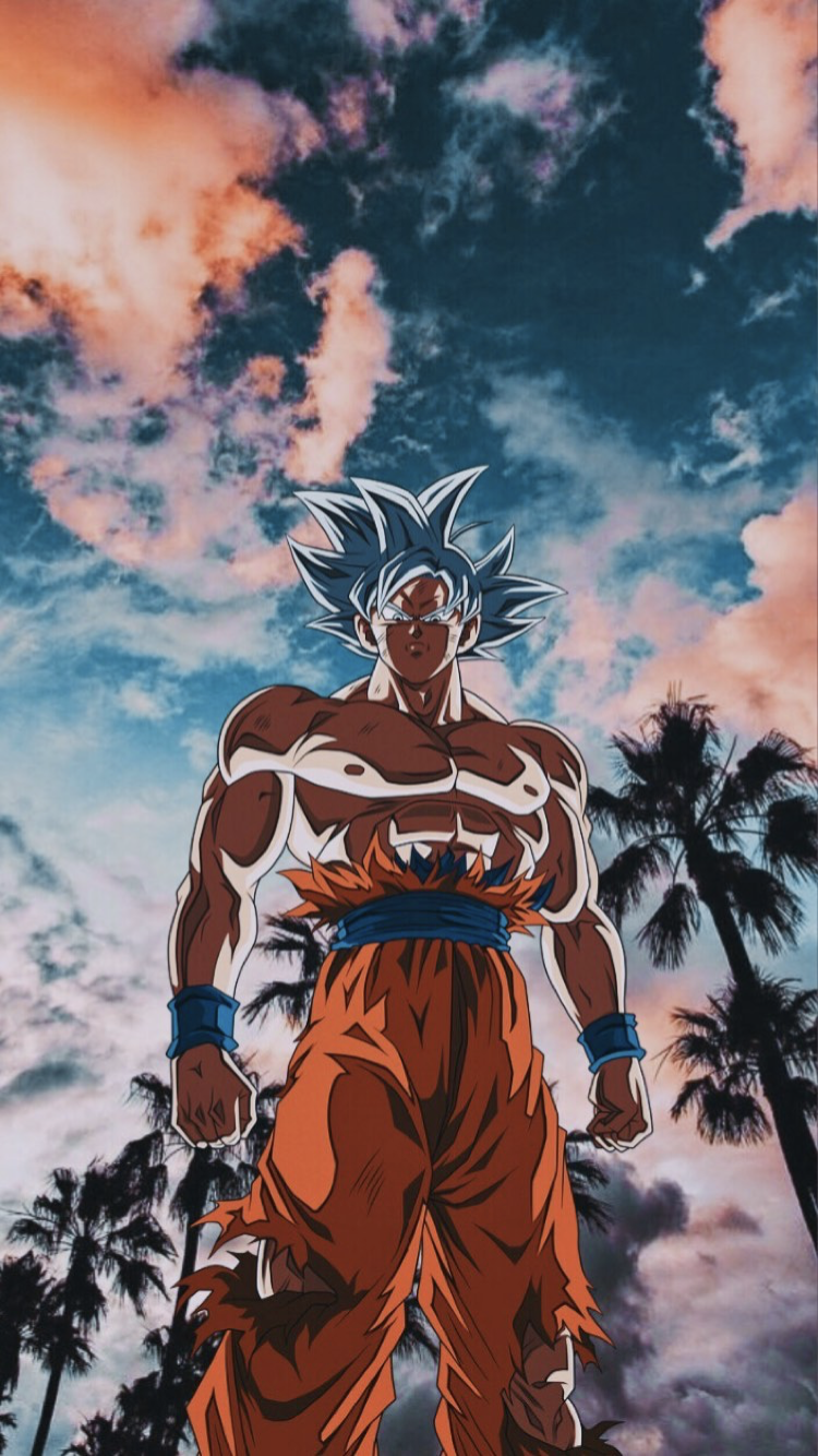 Son Goku, Ultra Instinct, Palmen, Wolken, Dragon Ball Super, HD, iPhone-Hintergrundbild