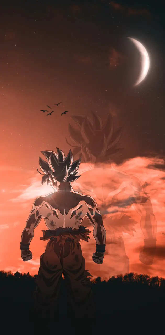 Son Goku, Dragon Ball, Mondsichel, Silhouette, Roter Himmel, Android-Hintergrundbild