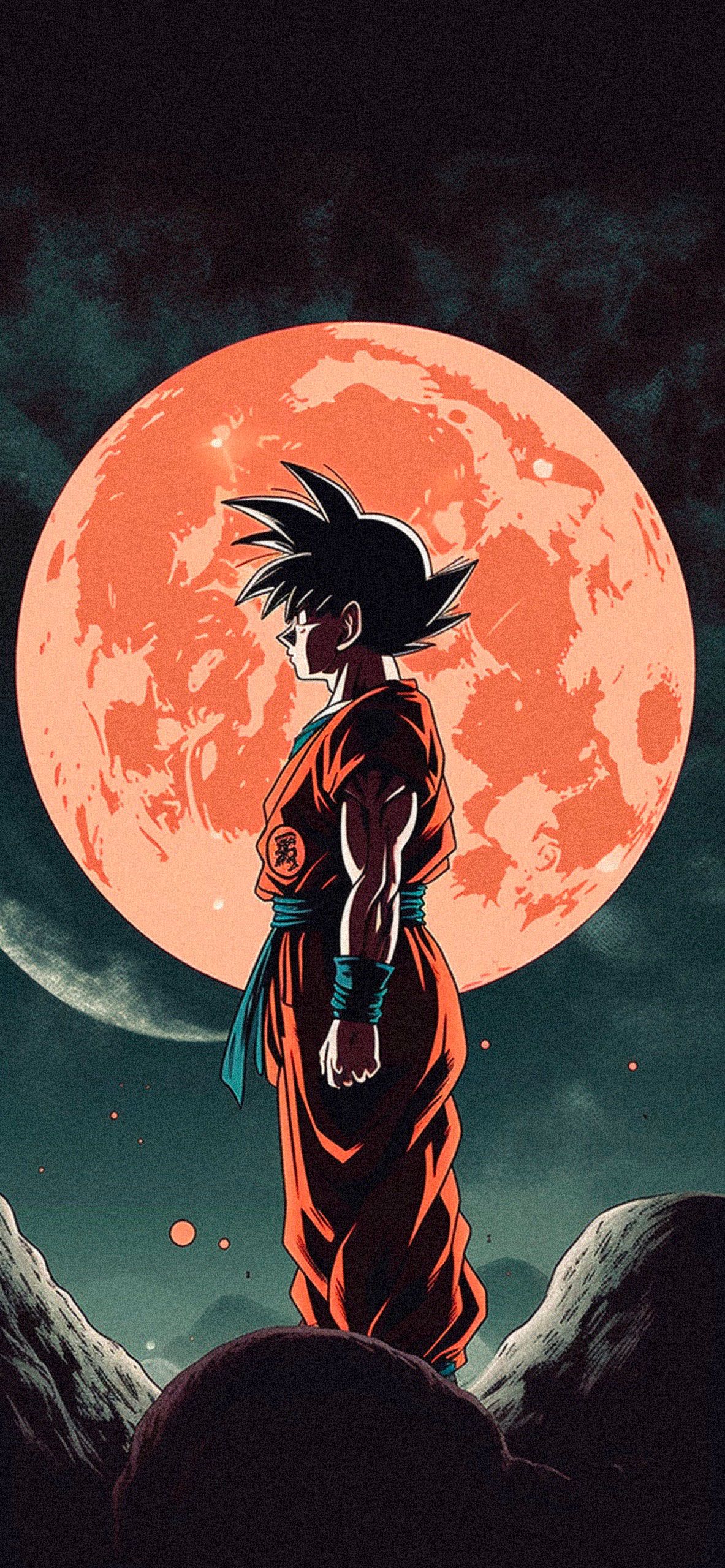 Son Goku, Blutmond, Dragon Ball, Rückansicht, Nacht, Full HD, Hintergrundbild fürs Handy