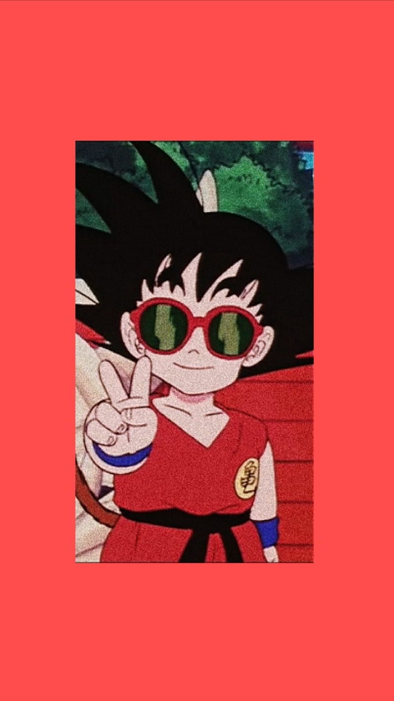 Son Goku, Kid Goku, Dragon Ball, Schutzbrille, Roter Hintergrund, Sperrbildschirm fürs iPhone