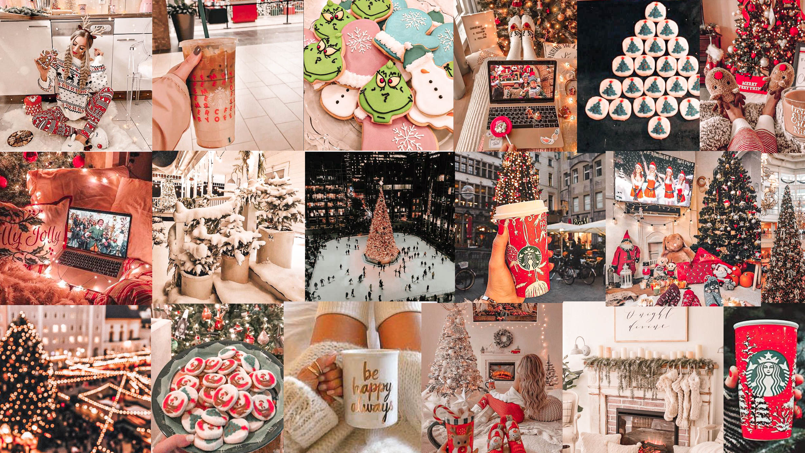 Collage, Weihnachten, Weihnachtsbaum, Starbucks, Lebkuchen, Festlich, iMac-Hintergrundbild