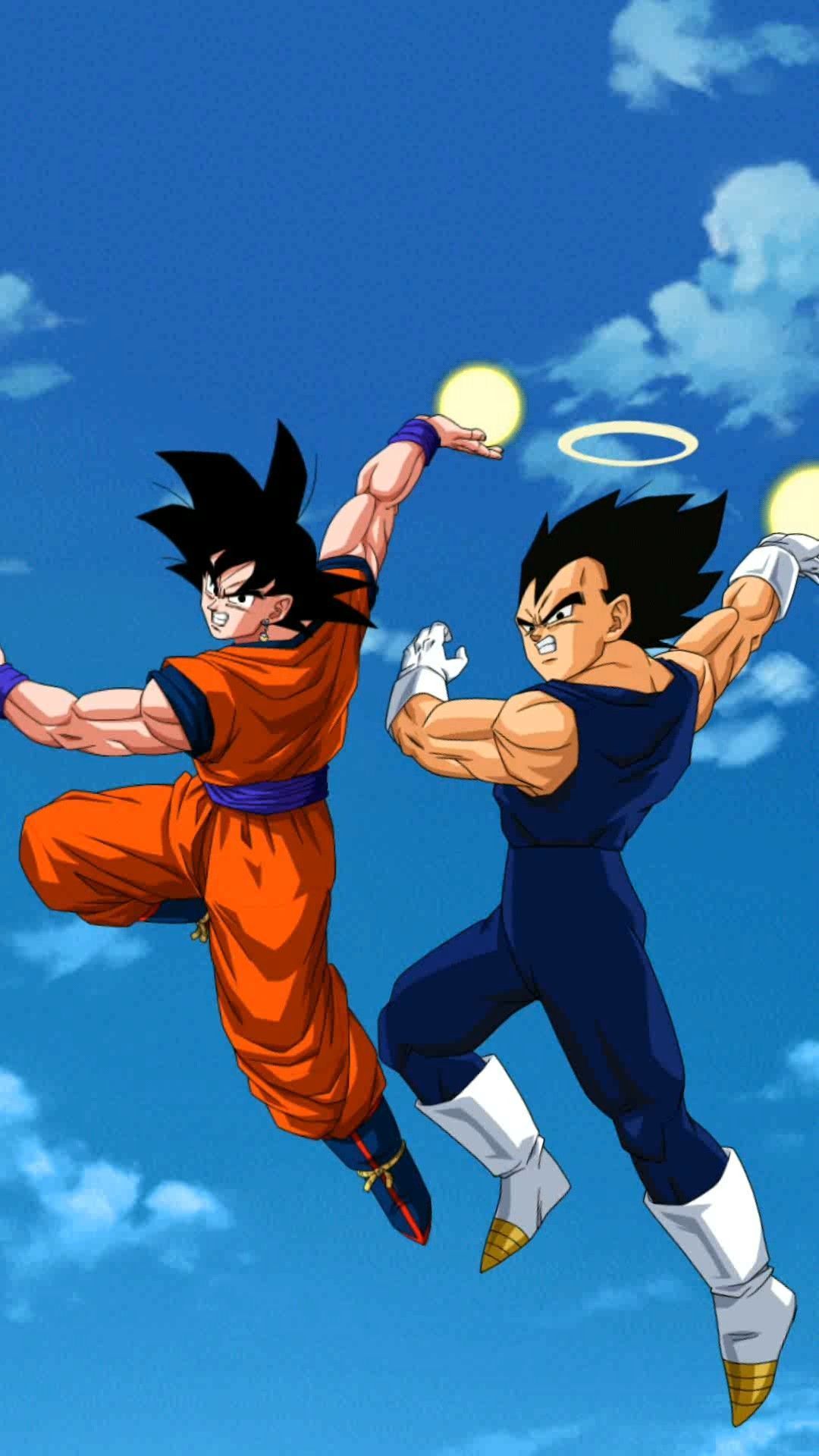 Son Goku, Vegeta, Dragon Ball Z, Heiligenschein, Blauer Himmel, Full HD, Handy-Hintergrund