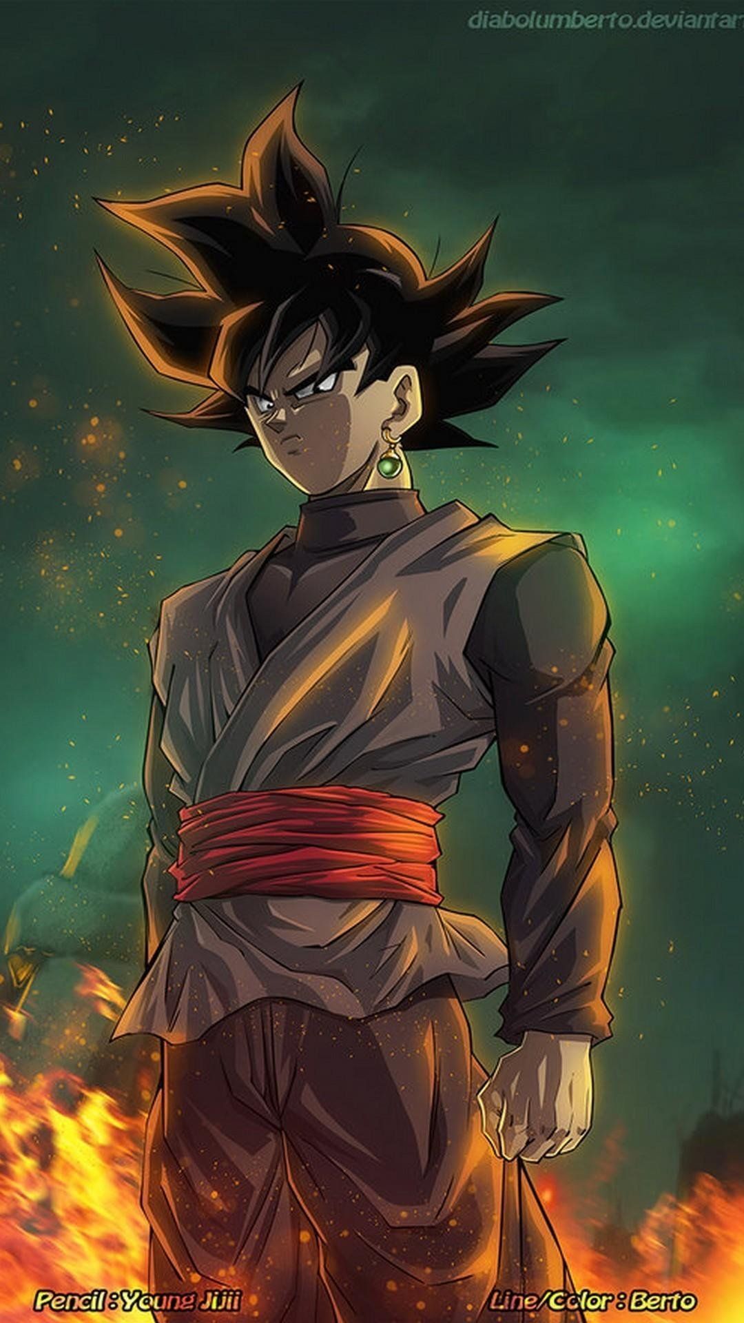 Goku Black, Dragon Ball Super, Feuer, Grüner Hintergrund, Digitale Malerei, Sperrbildschirm fürs iPhone