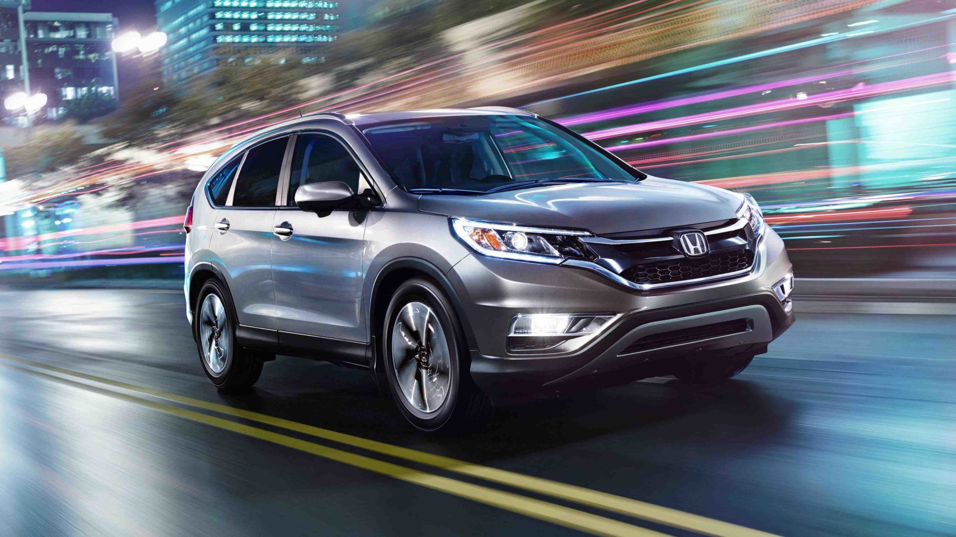 Honda CR-V, Honda, Silberner SUV, Bewegungsunschärfe, Lichtspuren, Nacht, Full HD, Laptop-Hintergrundbild