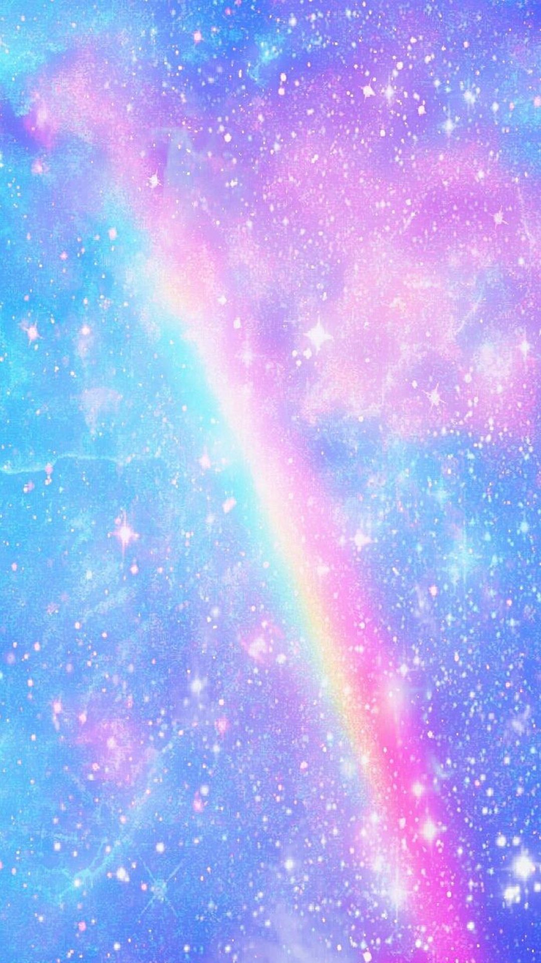 Regenbogen, Sterne, Pastell, Glitzer, Blau-Rosa, Hochformat, Hintergrundbild fürs Smartphone