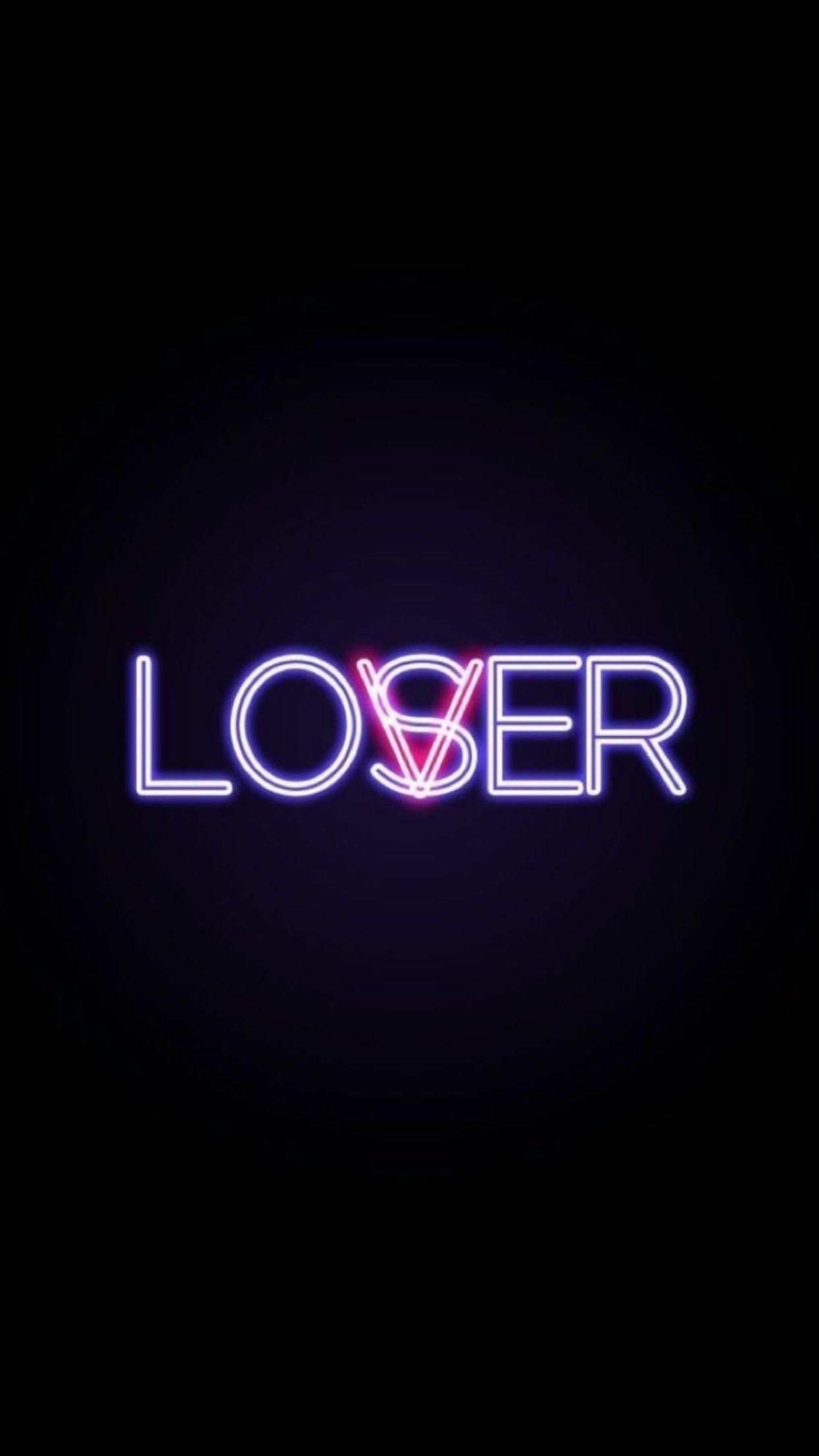 Lover, Loser, Neonschrift, Schwarzer Hintergrund, Minimalistisch, Sperrbildschirm fürs iPhone
