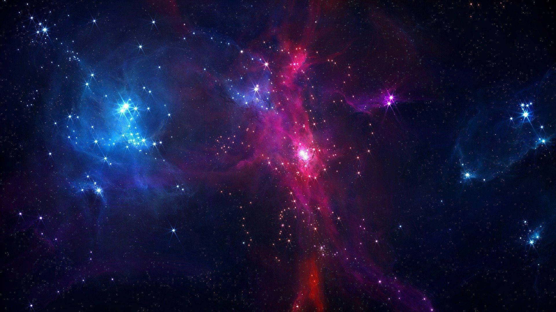 Nebel, Sternhaufen, Blau, Rot, Weltall, 16:9, Full-HD-Hintergrundbild für den Desktop